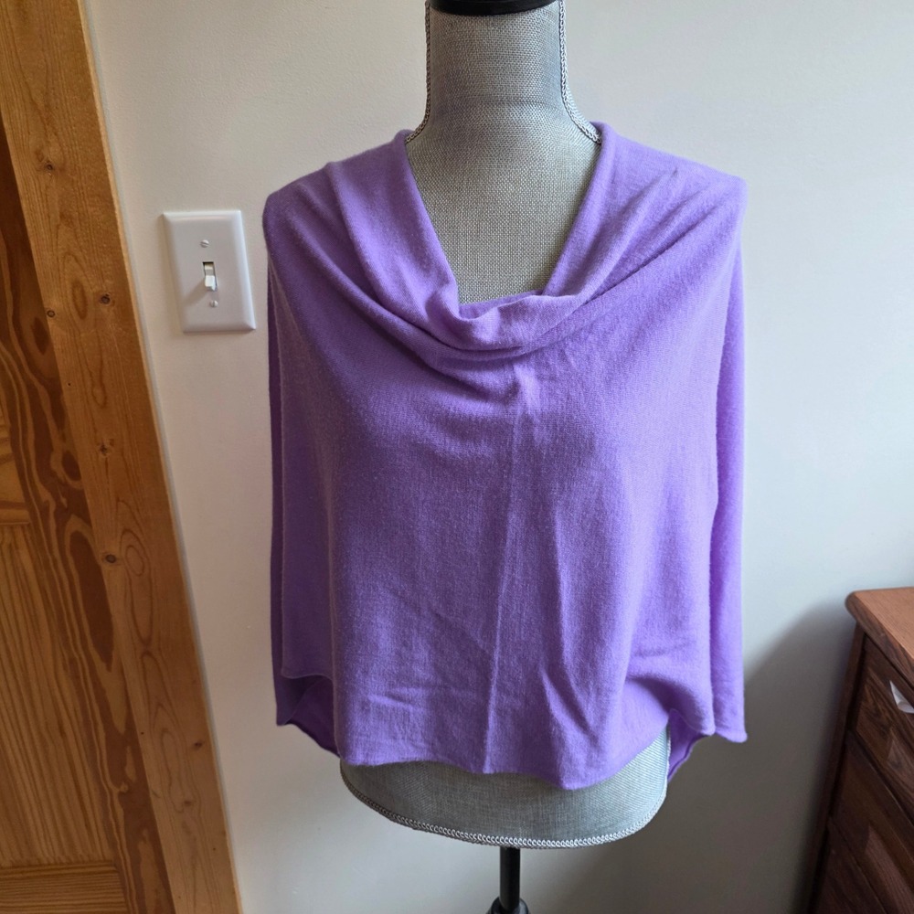 Eileen Fisher 100% Cashmere Purple Poncho Cowl Neck Asymmetrical Vintage Y2K O/S